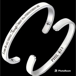 New Silver Stainless Steel Engraved Christian Bible Inspirational Cuff Bracelet
